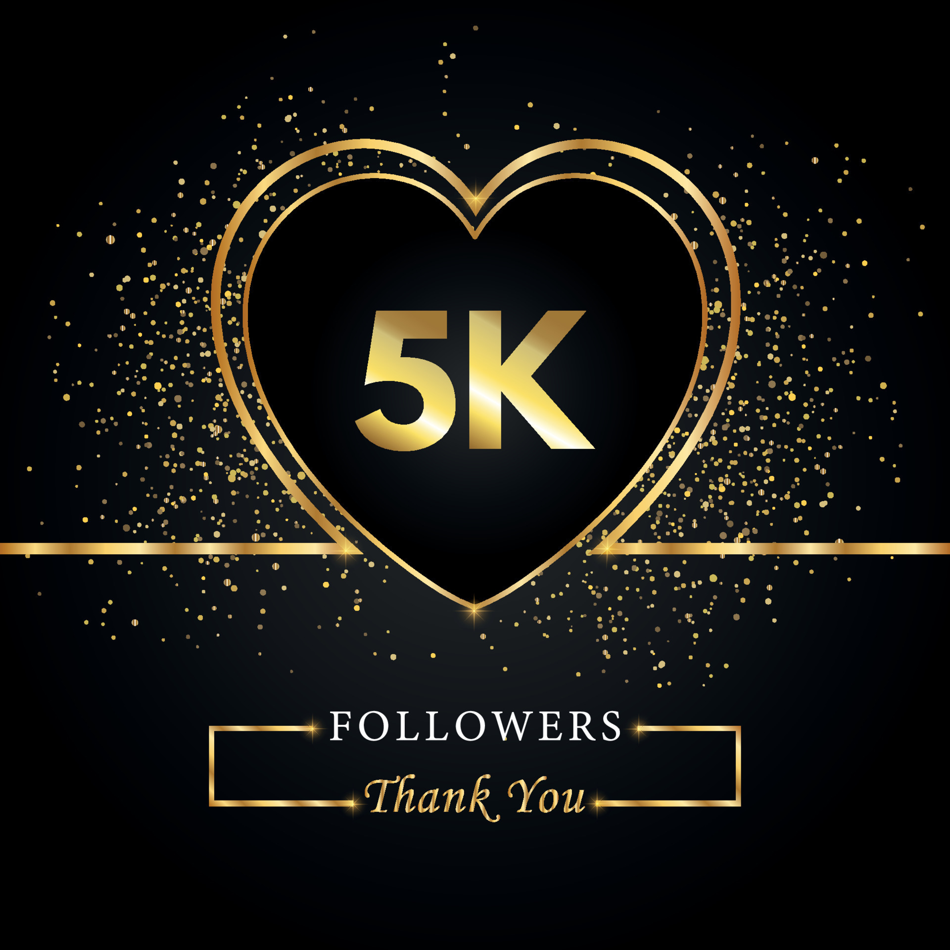 Thank you 5K or 5 thousand followers with heart and gold glitter