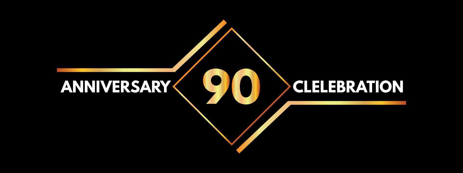 90 years anniversary celebration with gold frame isolated on black background. Vector design for greeting card, birthday party, wedding, event party, invitation, ceremony. 90 years Anniversary logo.