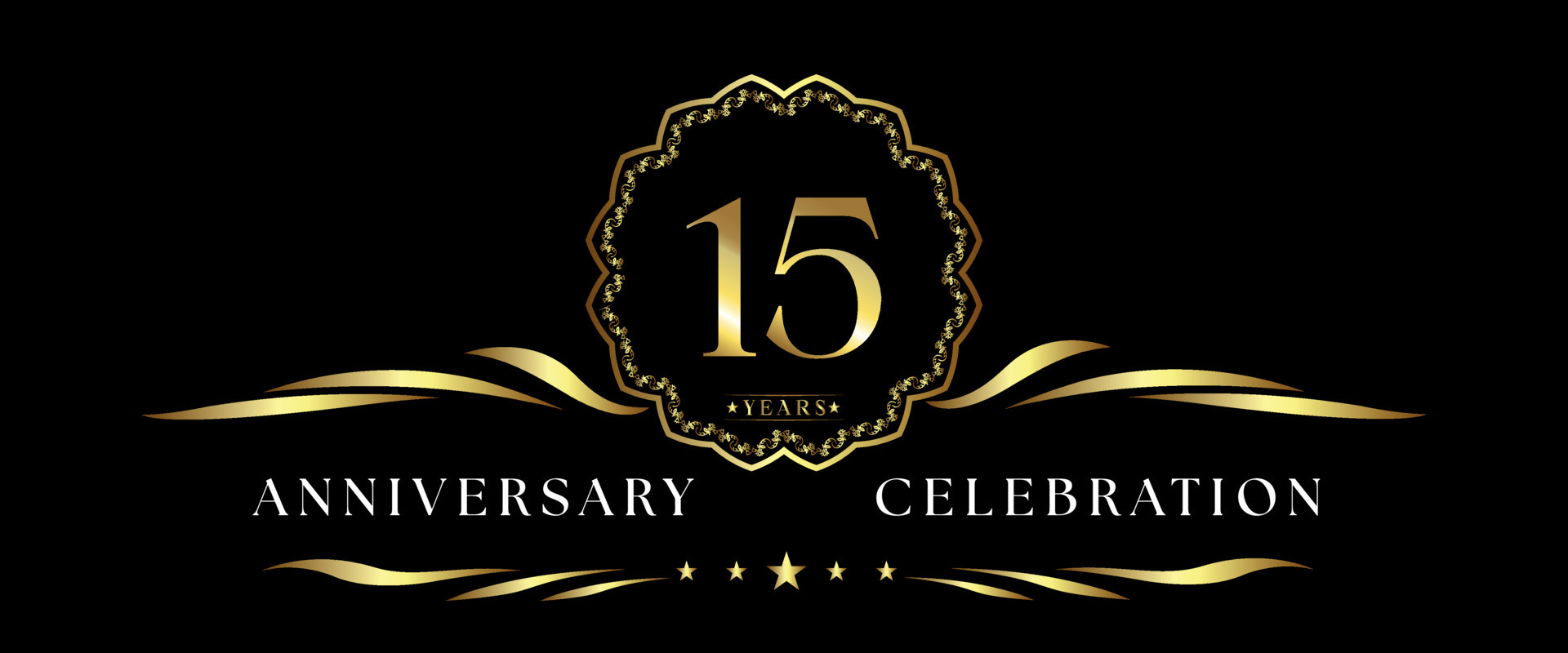 15 years anniversary celebration with gold decorative frame isolated on