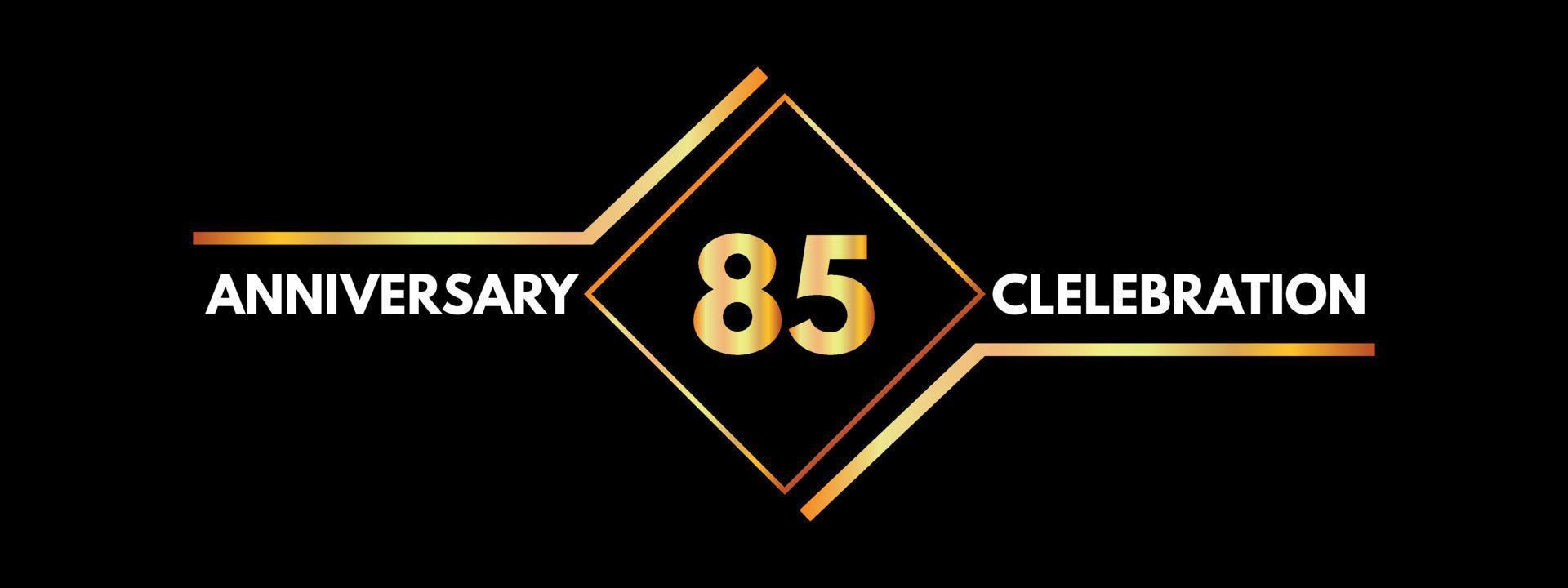 85 years anniversary celebration with gold frame isolated on black background. Vector design for greeting card, birthday party, wedding, event party, invitation, ceremony. 85 years Anniversary logo.