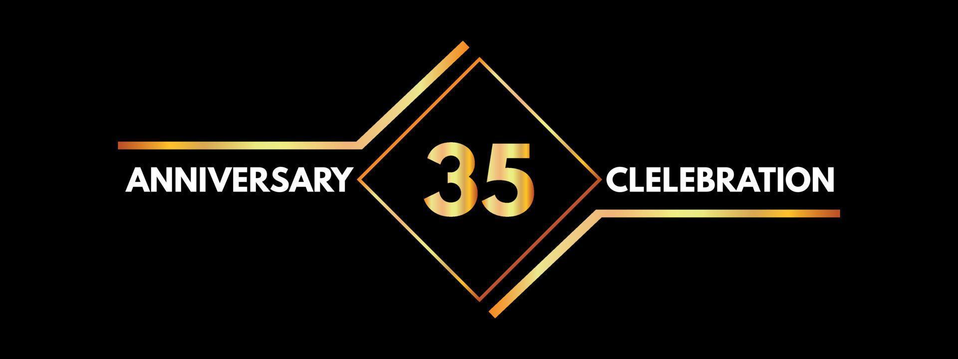 35 years anniversary celebration with gold frame isolated on black background. Vector design for greeting card, birthday party, wedding, event party, invitation, ceremony. 35 years Anniversary logo.