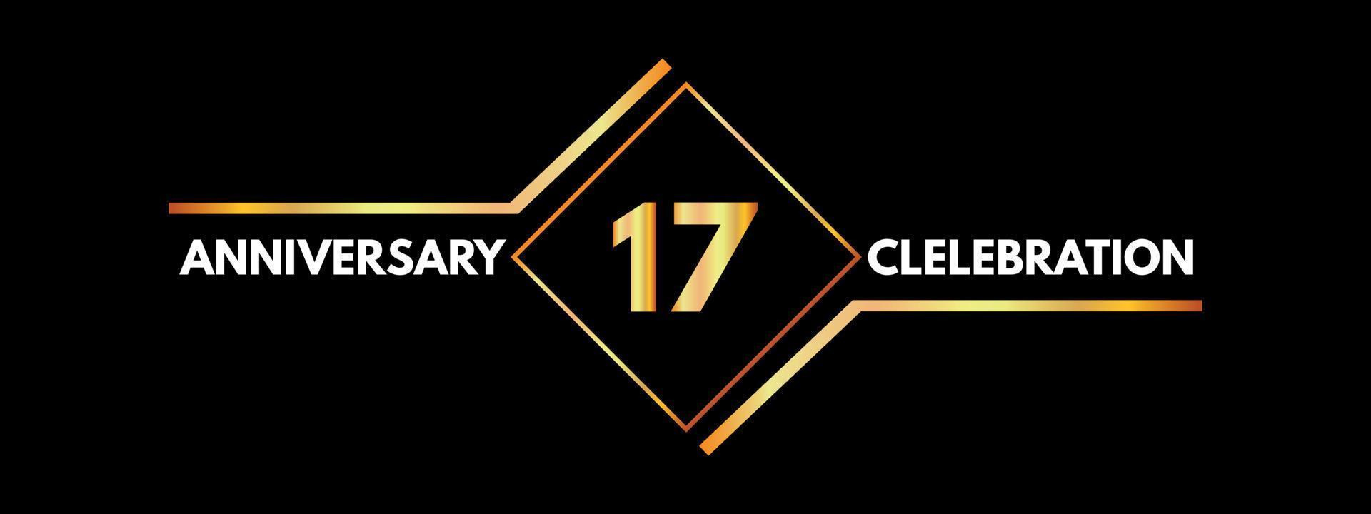 17 years anniversary celebration with gold frame isolated on black background. Vector design for greeting card, birthday party, wedding, event party, invitation, ceremony. 17 years Anniversary logo.
