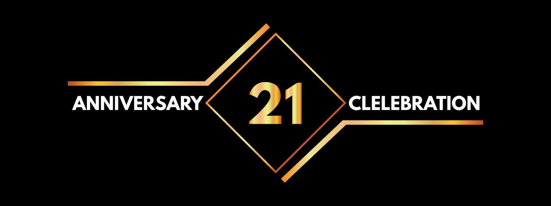 21 years anniversary celebration with gold frame isolated on black background. Vector design for greeting card, birthday party, wedding, event party, invitation, ceremony. 21 years Anniversary logo.