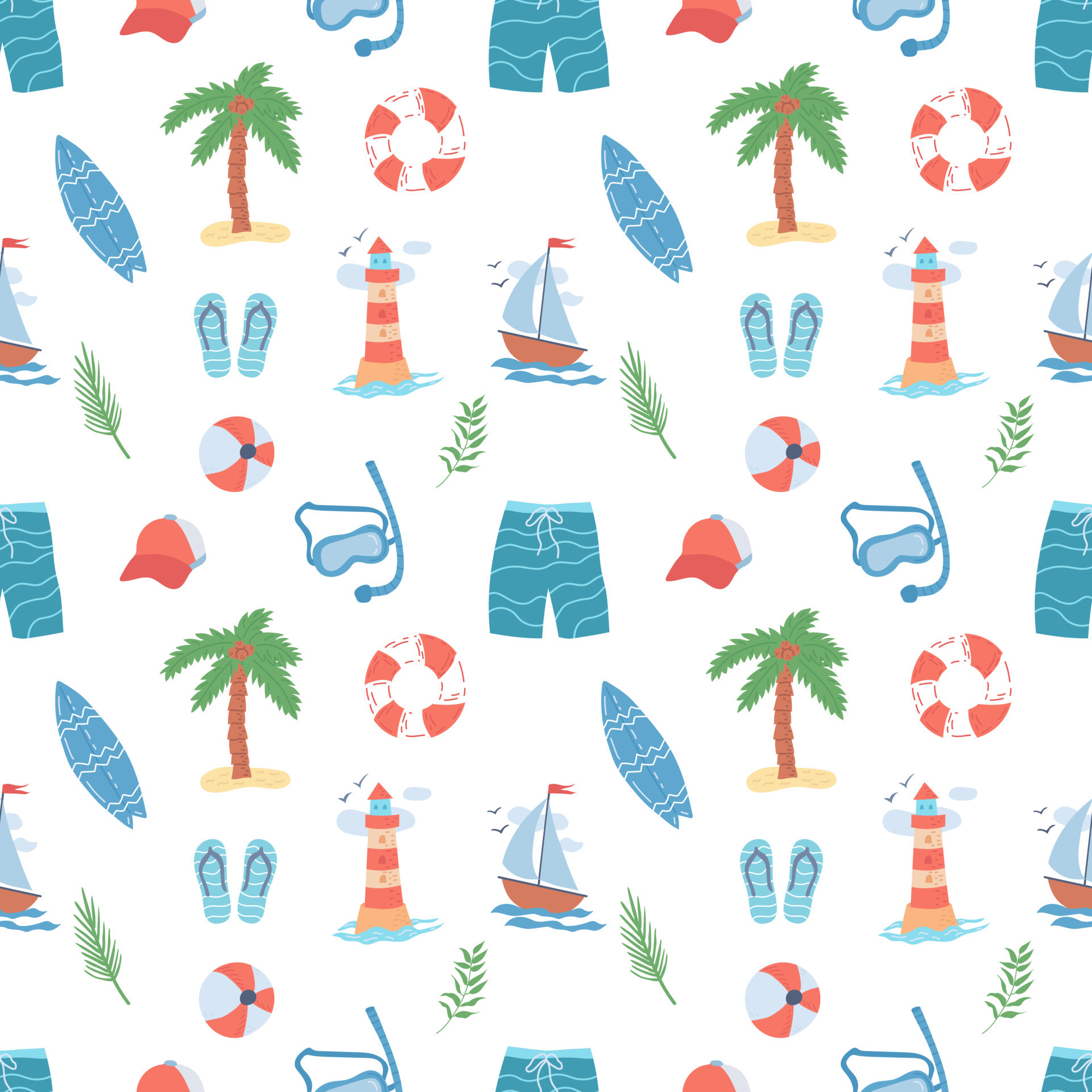 Seamless summer pattern in doodle style. Items for beach holidays ...