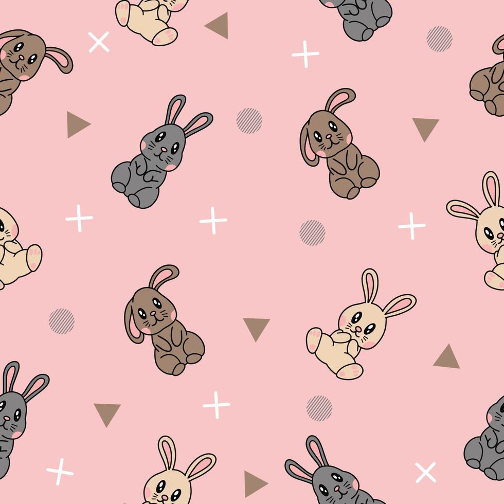 cute many colorful rabbit animal seamless pattern object wallpaper with design pink. vector