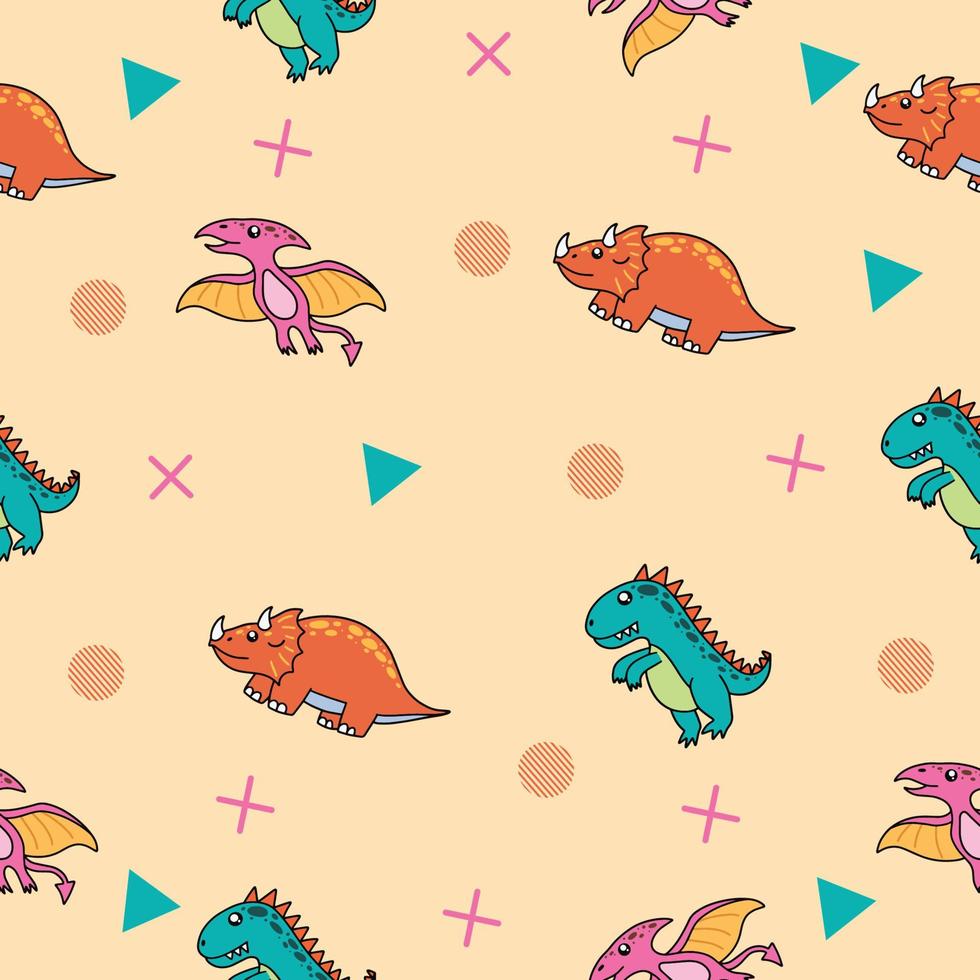 lindo muchos coloridos dinosaurios animales de patrones sin fisuras  colorido objeto fondo de pantalla con crema de diseño. 7998917 Vector en  Vecteezy