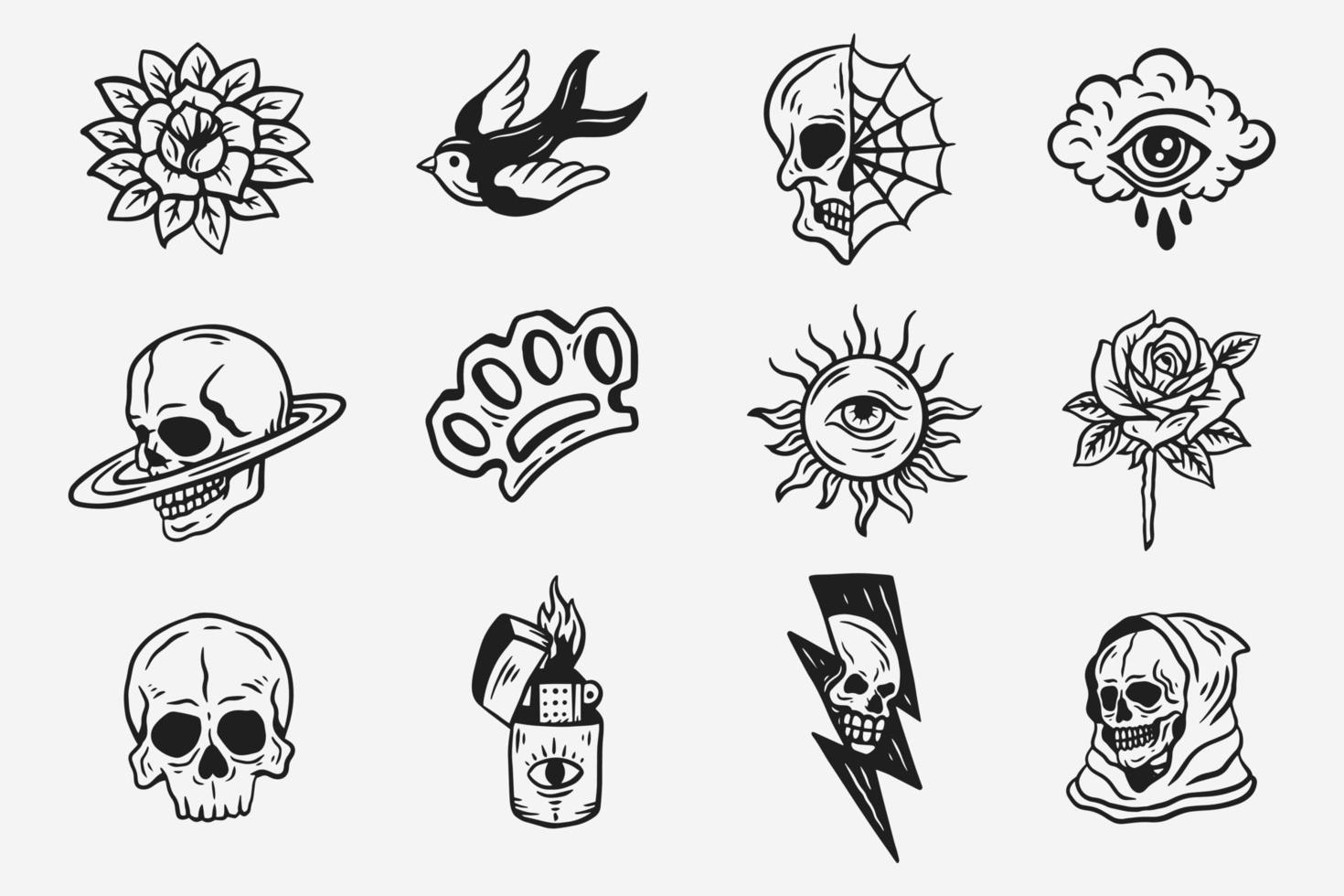 Set Collection Mystical Celestial Dark Holy Simple Minimalism Tattoo Clipart Symbol space doodle Esoteric elements vintage illustration vector