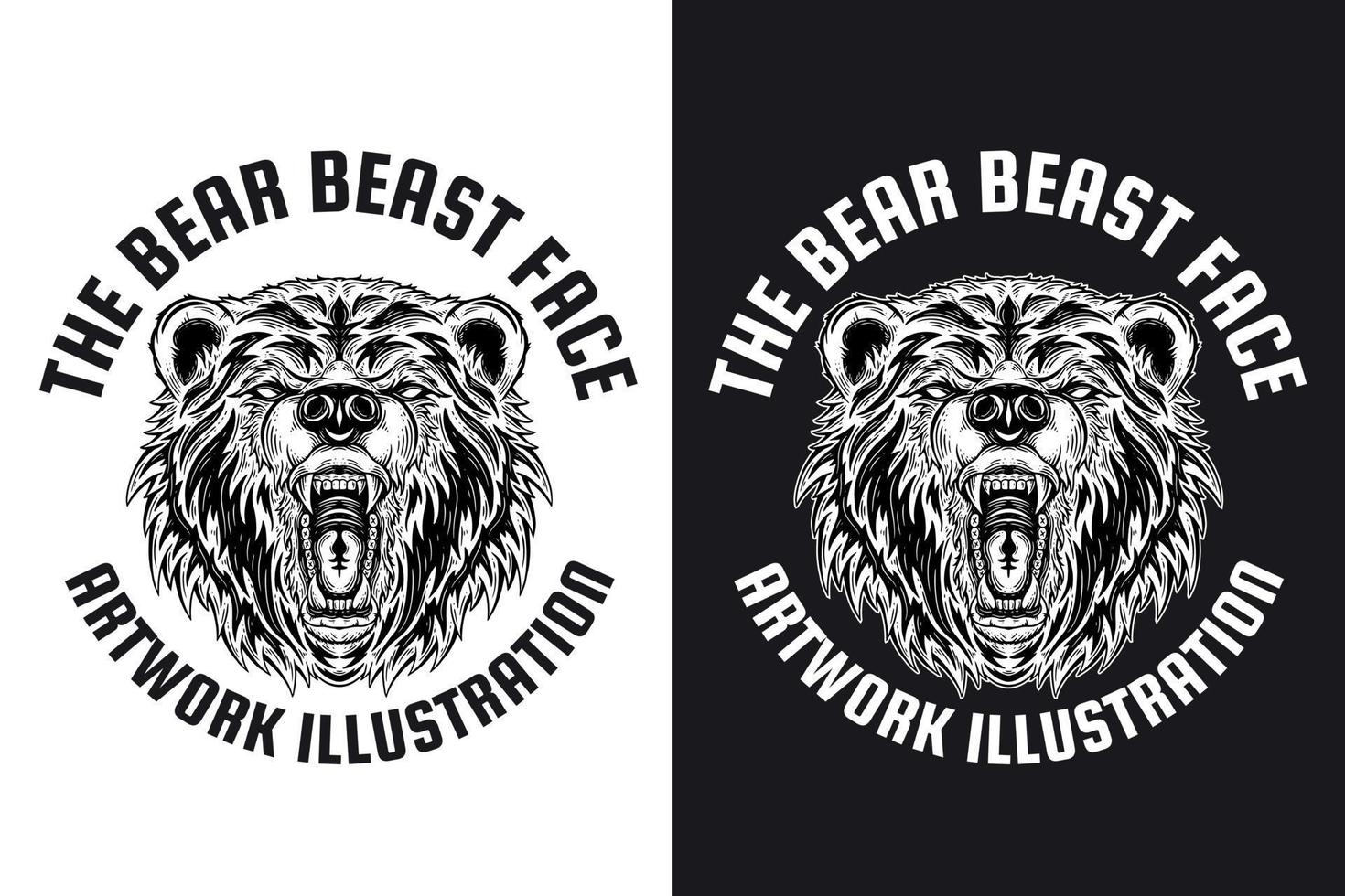 Set Animal Bear Beast Dark Art Hand drawn Hatching Outline Symbol Tattoo Merchandise T-shirt Merch vintage vector