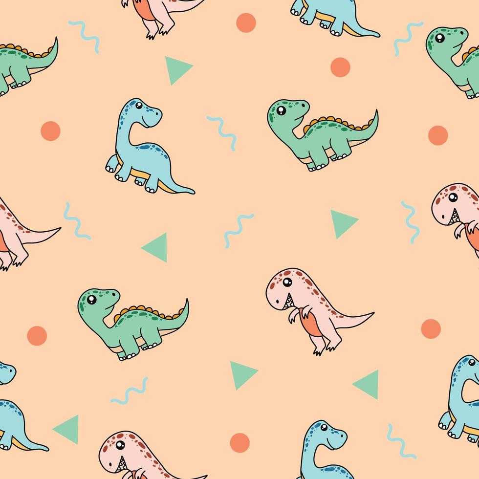 cute many blue dinosaur animal seamless pattern object wallpaper with design cream. vector