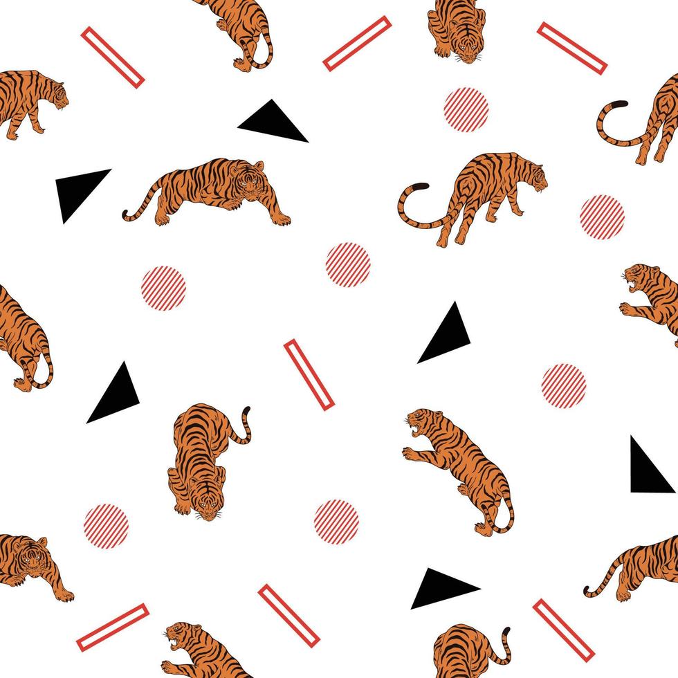 cute many orange tiger animal seamless pattern pink object wallpaper with design white. vector