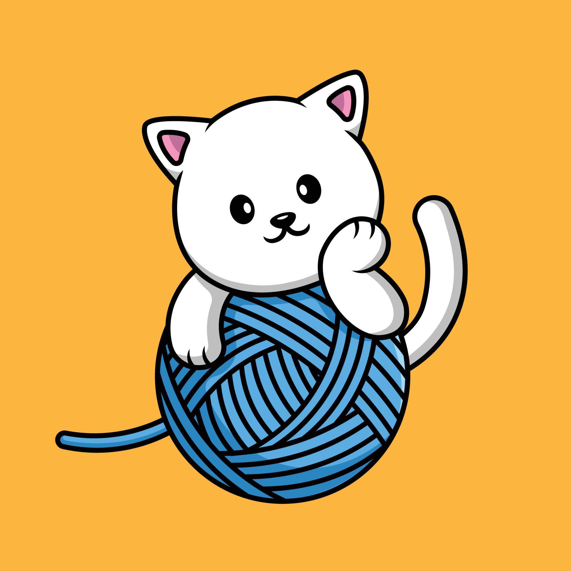 Cute Cat With Yarn Ball Cartoon Vector Icon Illustration. Animal Icon ...