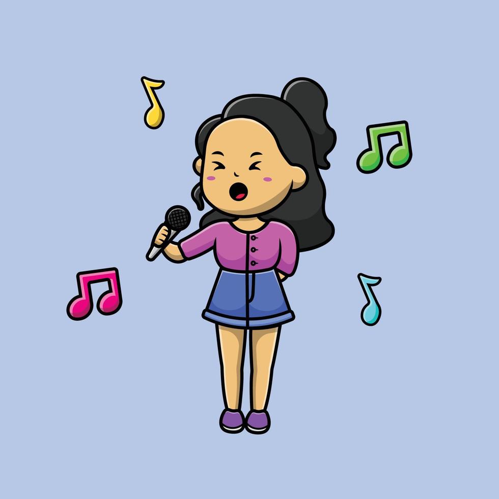 Linda chica cantando ilustración de icono de vector de dibujos animados. concepto de icono de entretenimiento de personas vector premium aislado.