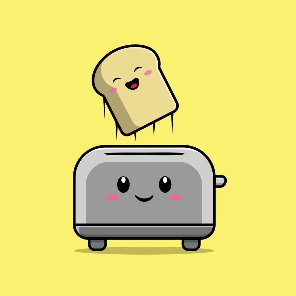 Cute Toaster With Bread Cartoon Vector Icon Illustration. Breakfast Food Icon Concept Isolated Premium Vector.