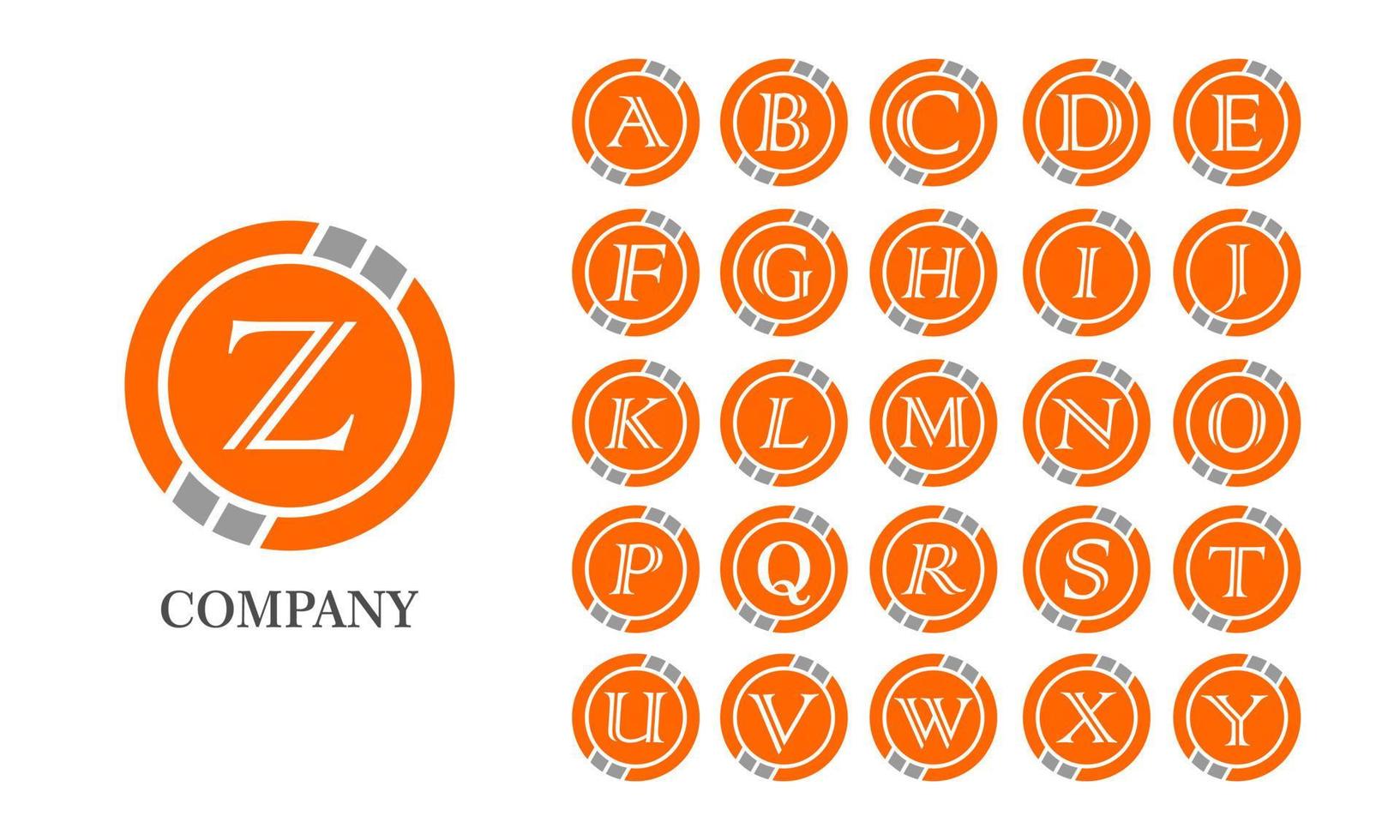 Letter A to Z Alphabet Logo Bundle. Digital Coin Logo Pack, Design Template, Crypto Currency Logo Set, Grey, Orange, Ellipse, Rounded, Virtual Money, Ecurrency vector