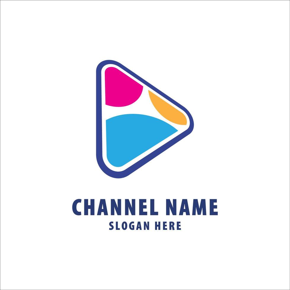 Colorful Play Button, Pink, Blue, Yellow, White, TV Channel Logo Design Template vector