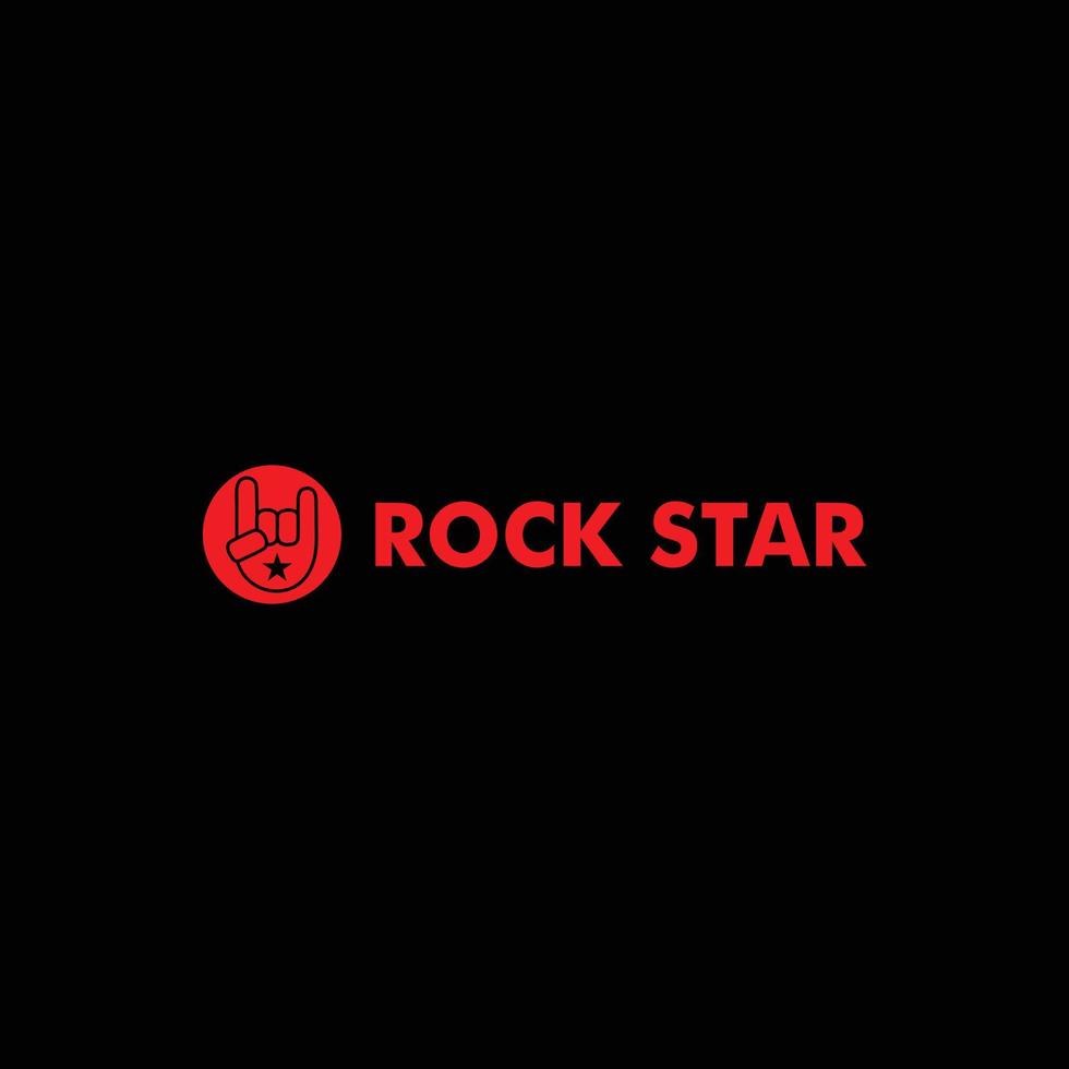 Rock Star Logo Design Template, Metal Hand Sign Concept, Black, Red, Ellipse, Rounded Shape, Vector