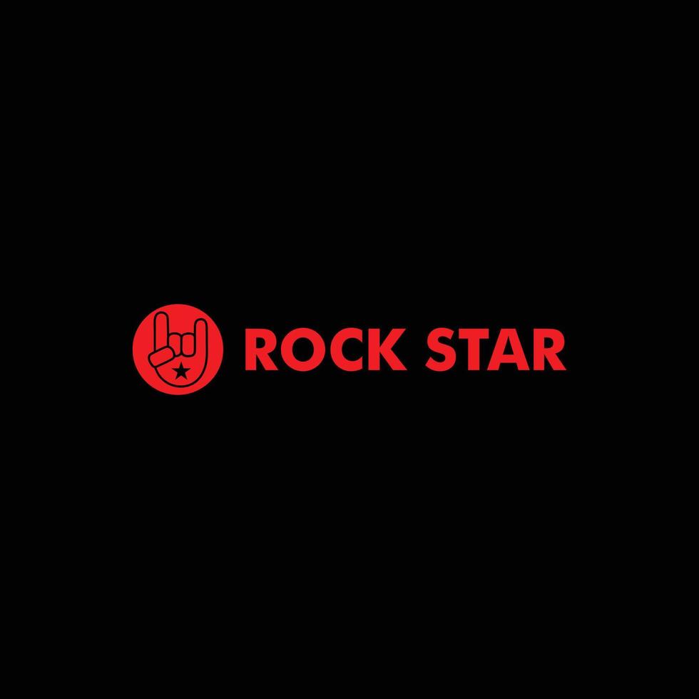 plantilla de diseño de logotipo de estrella de rock, concepto de signo de mano de metal, negro, rojo, elipse, forma redondeada, vector