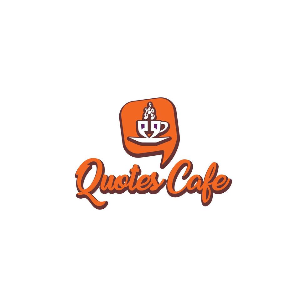 Quotes Cafe Logo Design Template, Call Out Logo Concept, Quotation Mark Element, Gray, Orange, Coffee Cup Icon vector