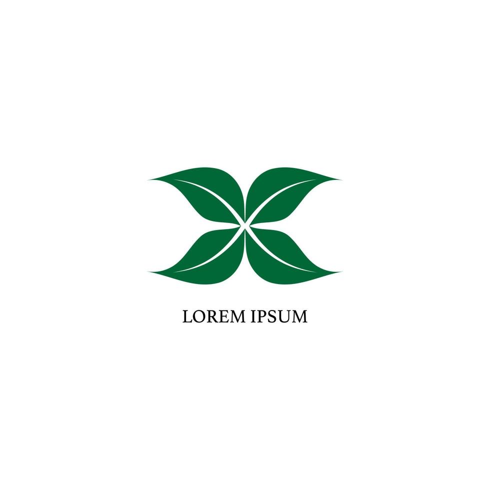 Letter x illustrated with green leaf shape. Logo Design template. Nature logo concept isolated on white background. Save the earth, save our planet. vector