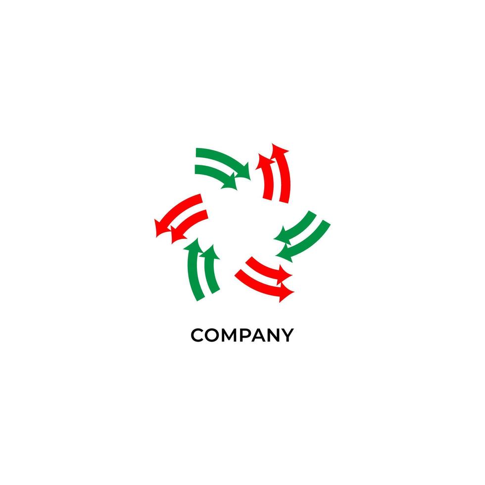 Two layers of red and green arrows. Circulation logo design template. Recycle logo concept isolated on white background vector