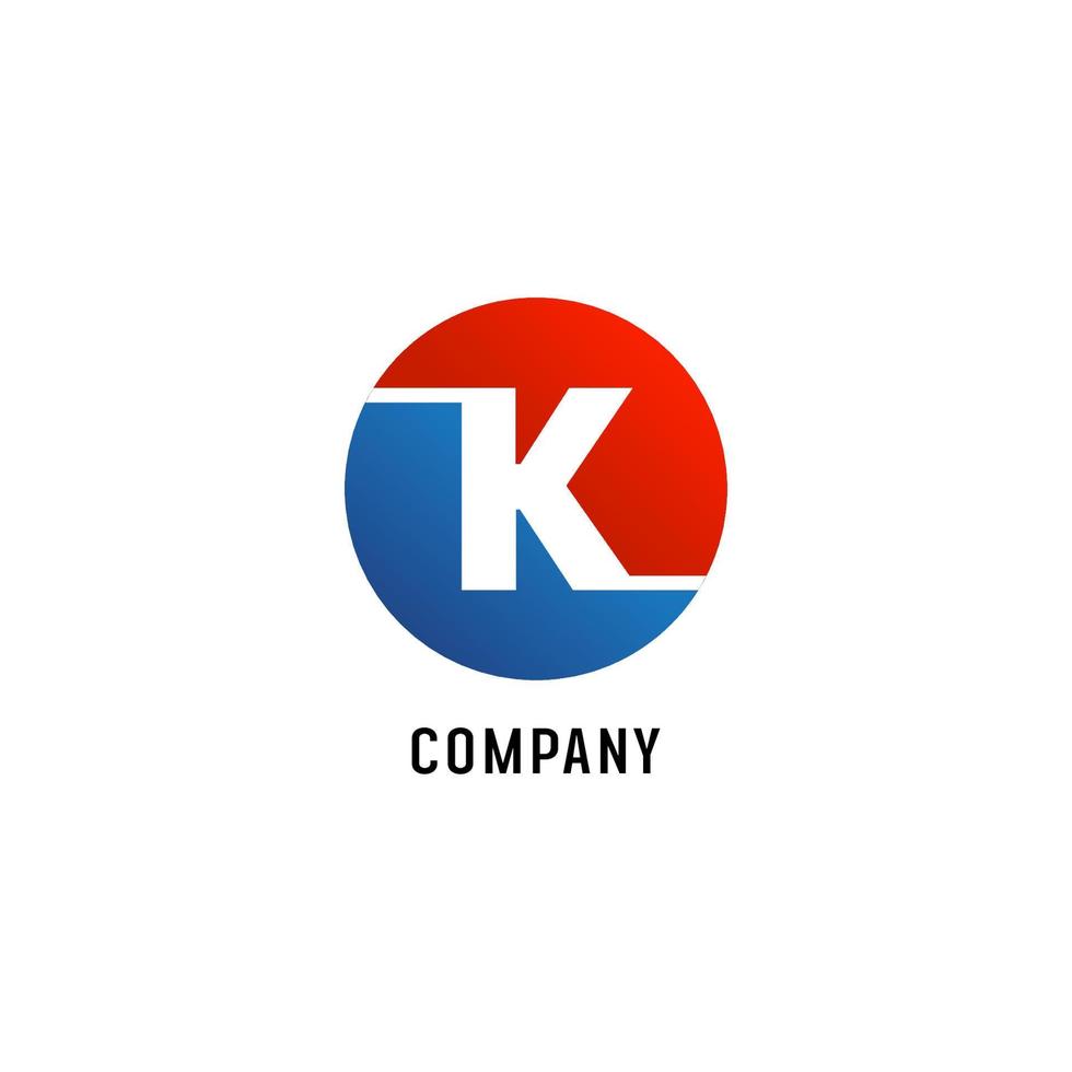 Letter K Alphabetic Logo Design Template,Abjad, Flat Simple Clean Concept, White, Red, Blue, Lettermark, Rounded Ellipse, Modern vector