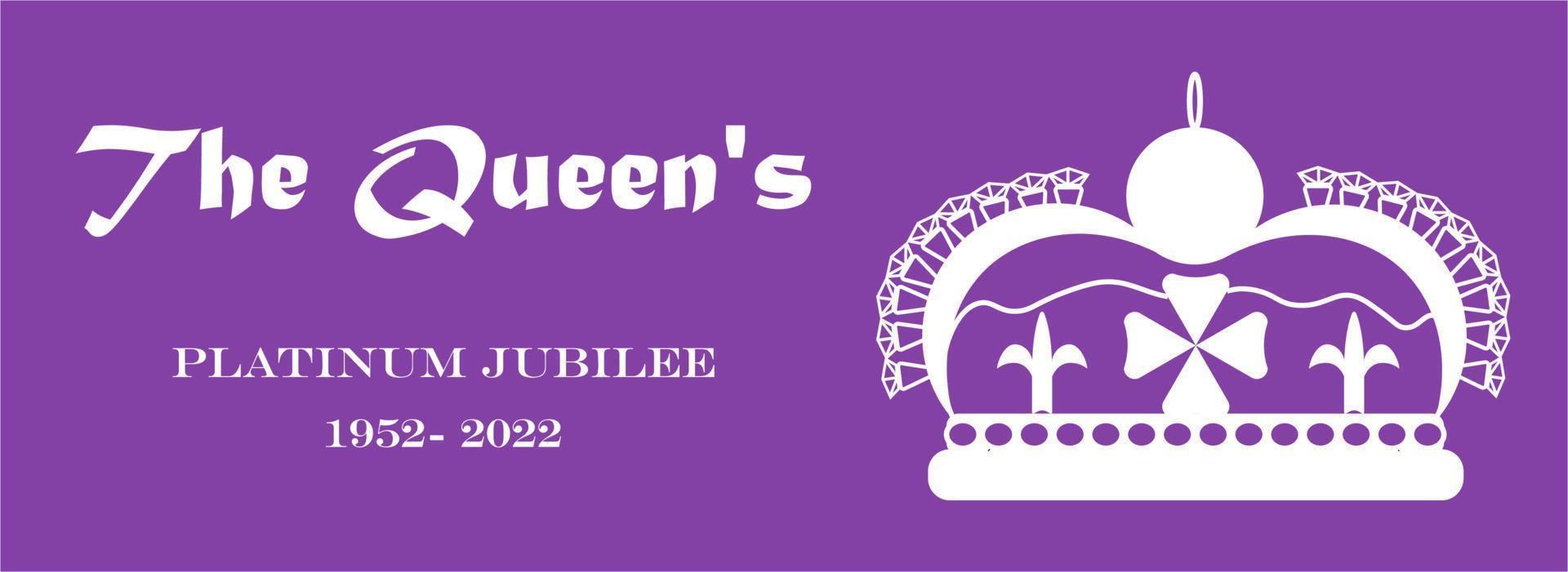 Banner the Queens Platinum Jubilee, 1952-2022. Vector illustration of the crown of about 70 years of service. design, covers, stickers, social networks, medals, badges, flyers, postcards, posters.