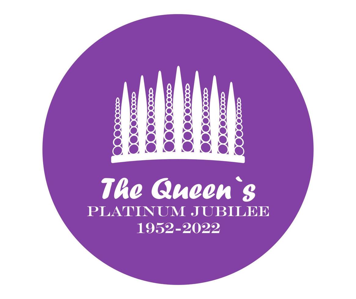 The Queens Platinum Jubilee Banner, 1952-2022. Vector illustration of the crown of about 70 years of service.  design, covers, stickers, social networks, medals, badges, flyers, postcards, posters.