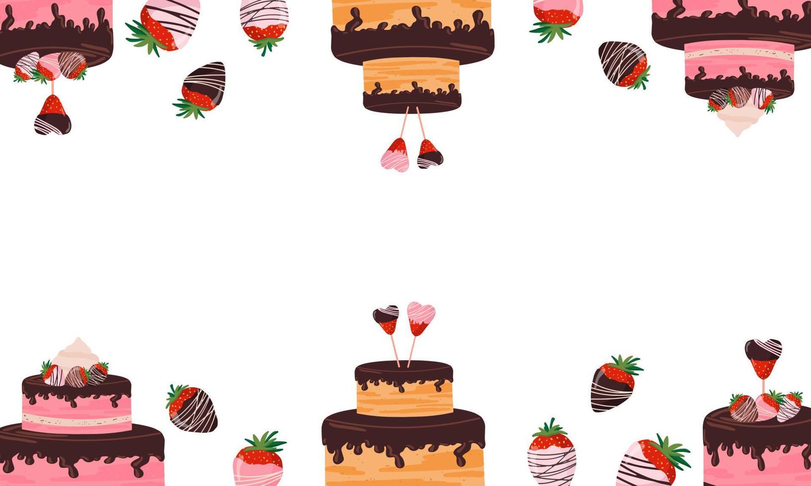 Beautiful background, banner with confectionery, cakes, chocolate-covered strawberries, various sweets vector