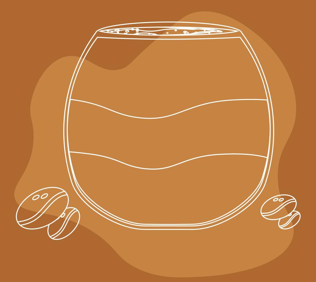 Coffee cup in linear style, doodle, coffee beans for logo, cover vector