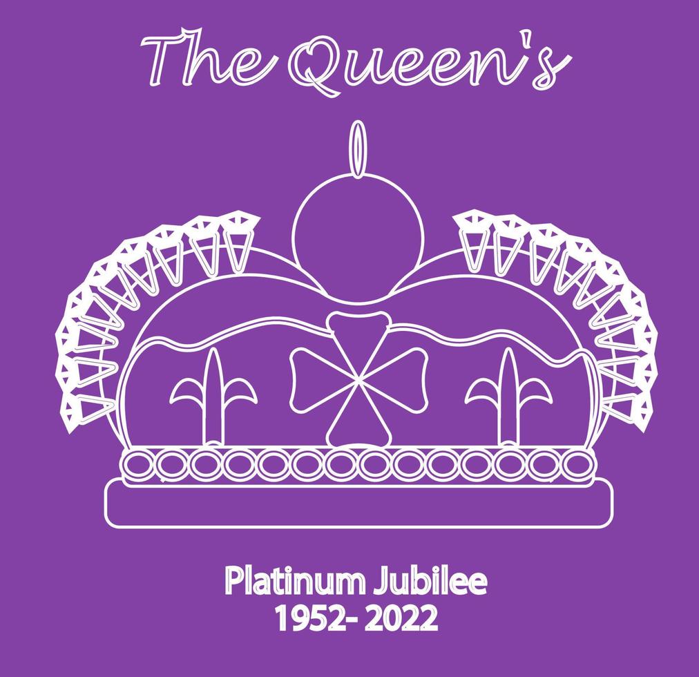 the Queens Platinum Jubilee, 1952-2022. Vector illustration of the crown of about 70 years of service. Background design, covers, stickers, social networks, medals, badges, flyers, postcards, posters.