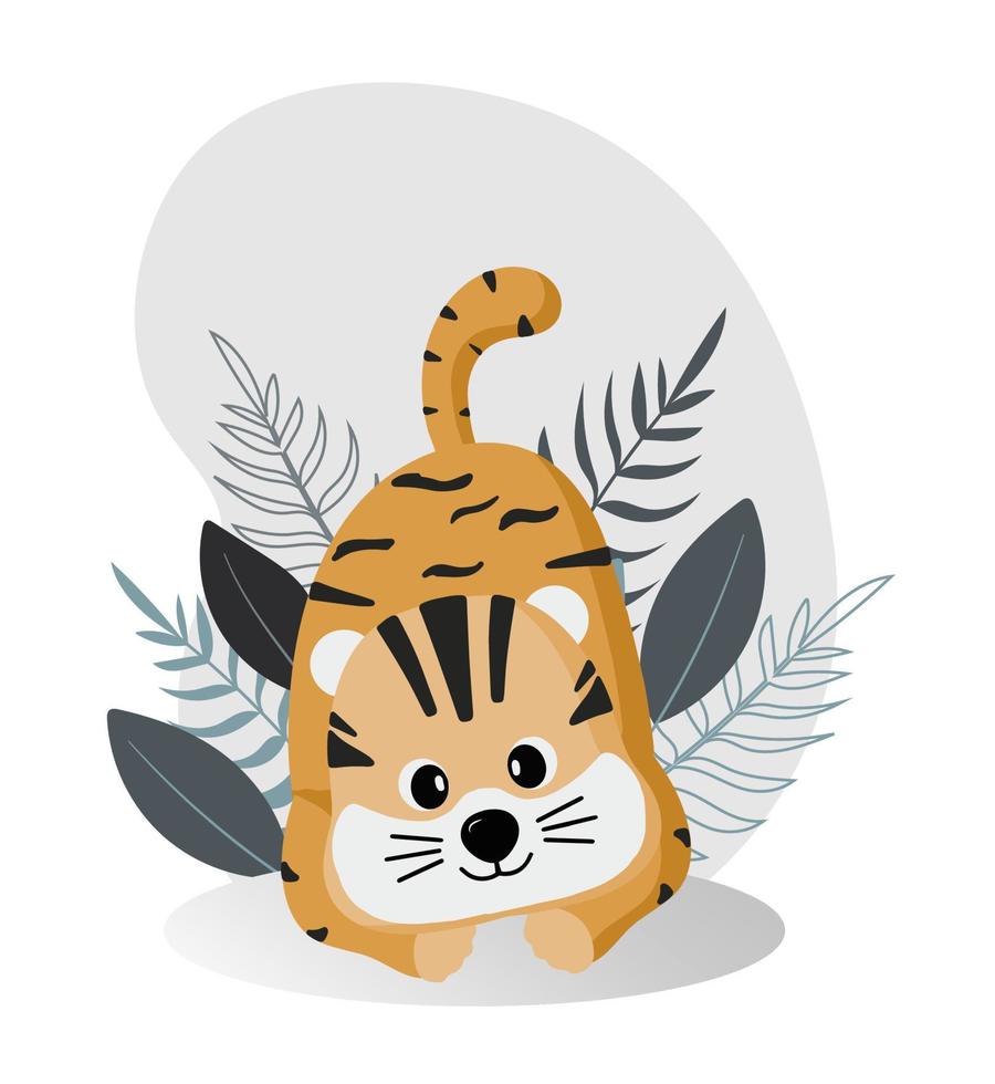 Cute cartoon character tiger cub, childrens illustration with funny animal for things, design, room decoration, print, poster vector
