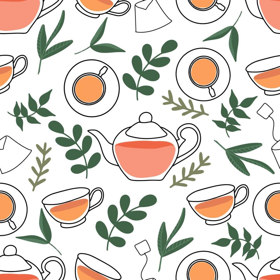 patrón impecable para una acogedora ceremonia del té. el concepto de una taza de té con té orgánico con hierbas, hora del desayuno vector