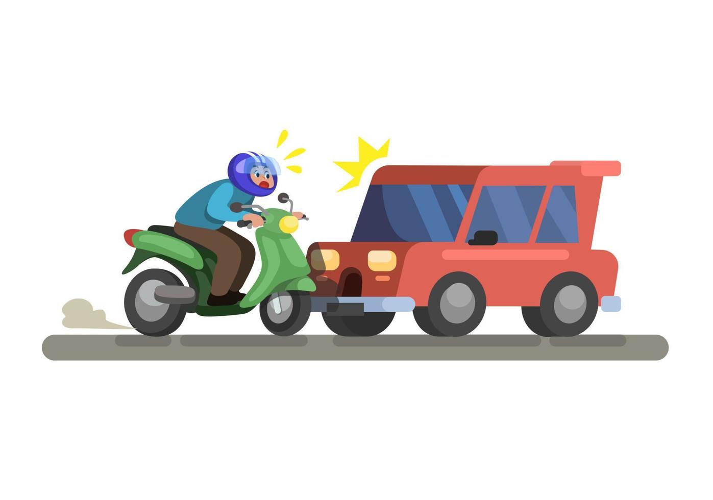 Car crash accident hitting motorbike scene cartoon illustration vector