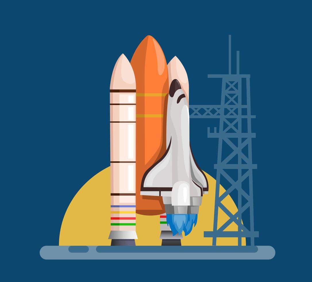 Space Ship Rocket launch ready take off cartoon illustration vector