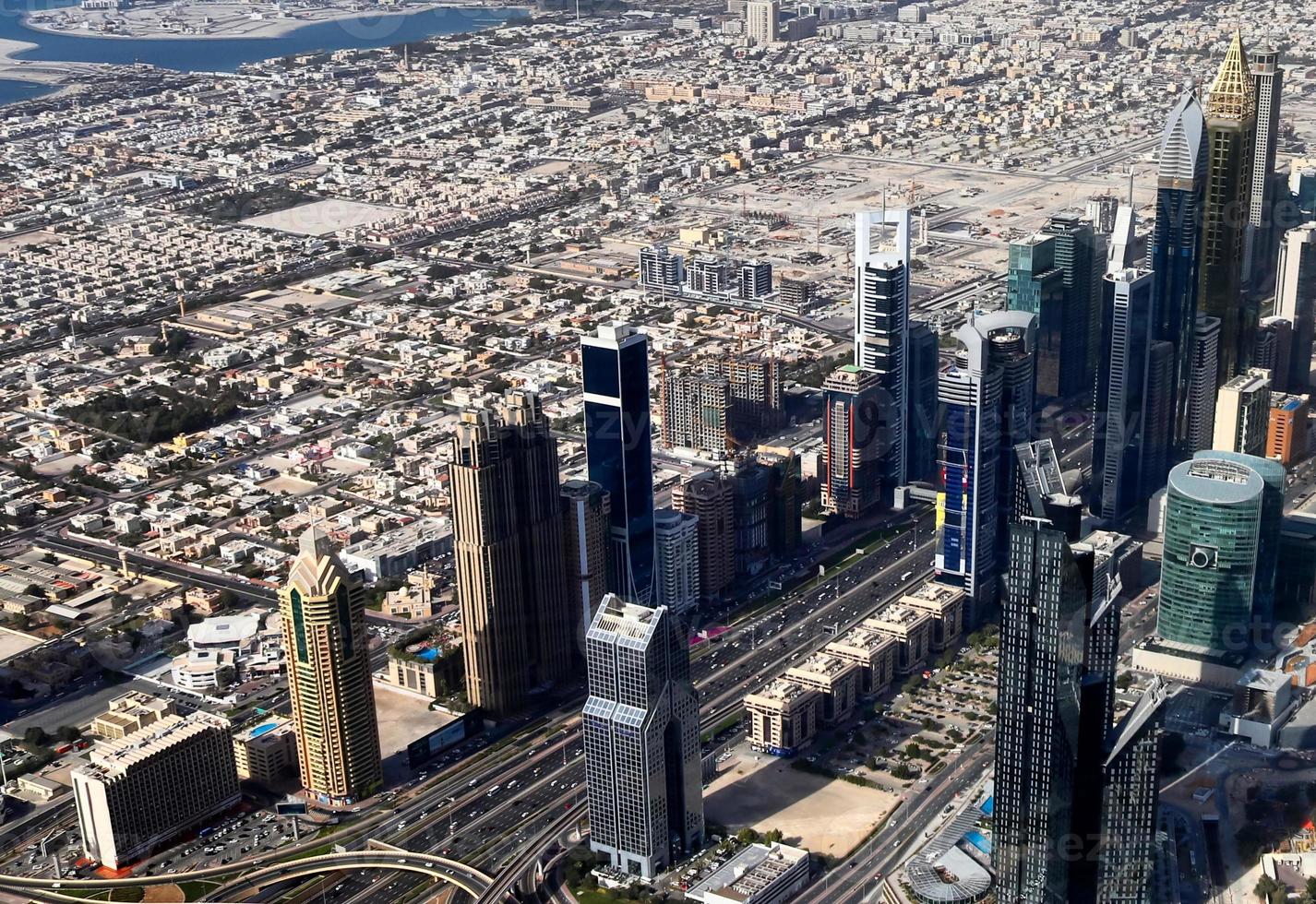 Aerial view over the city center of dubai on a sunny day photo