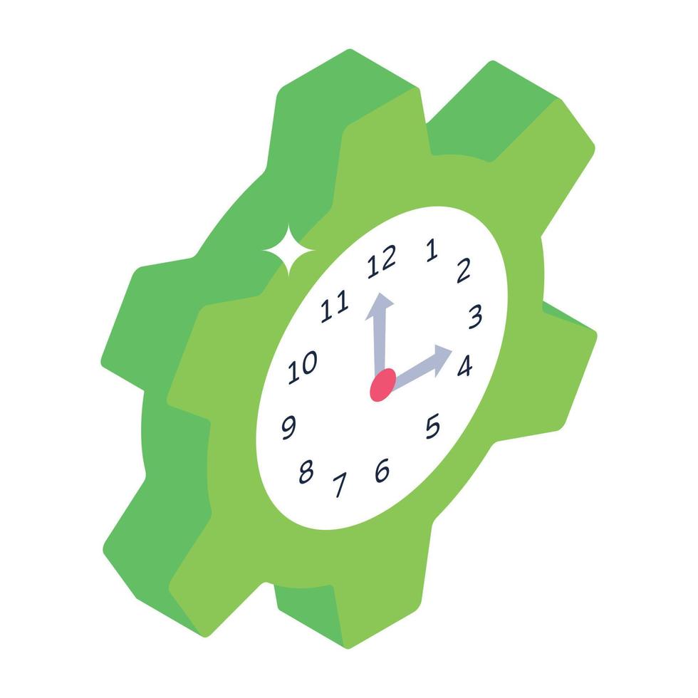 Clock and gear, concept of time management isometric icon vector