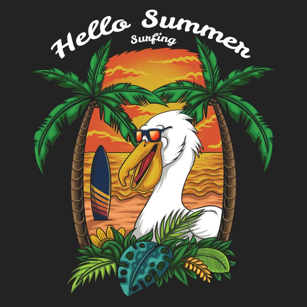 Pelican summer vacation on the beach vector illustration