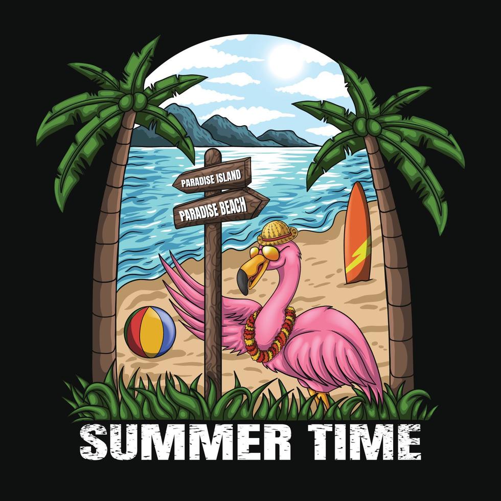 Flamingo welcome summer vacation on the beach vector illustration