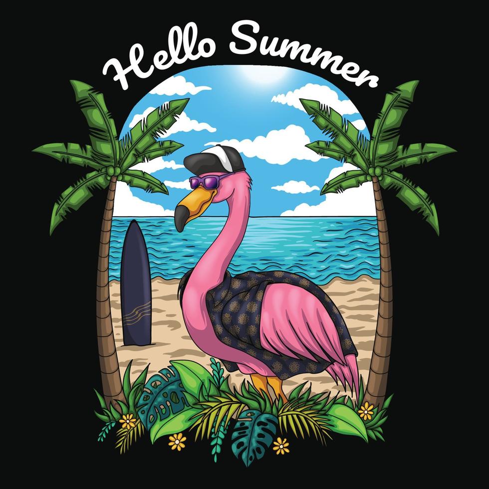 Flamingo cool vacation on the beach vector illustration