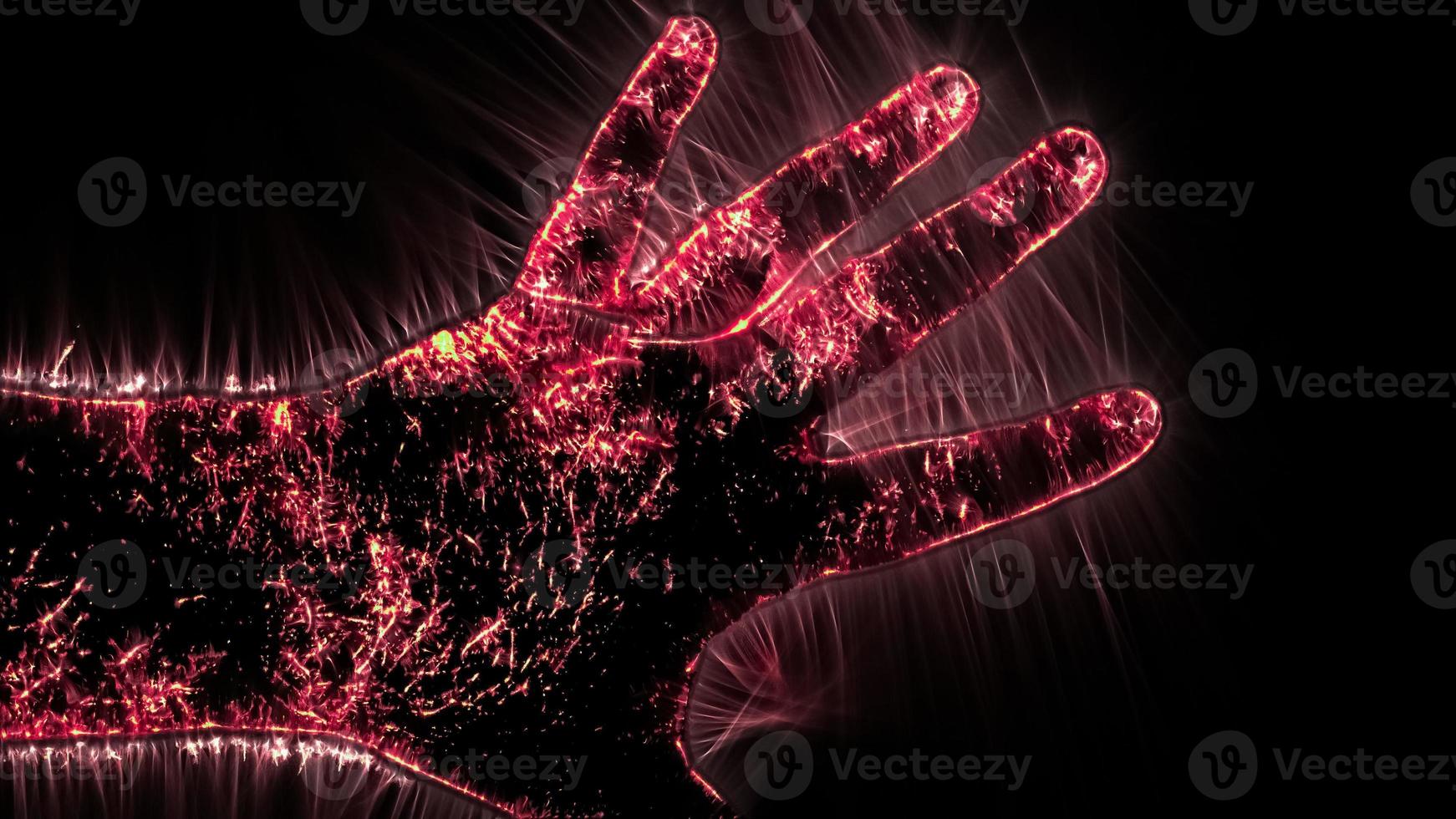 3D-Illustration of a glowing human male hand with a kirlian aura showing symbols photo