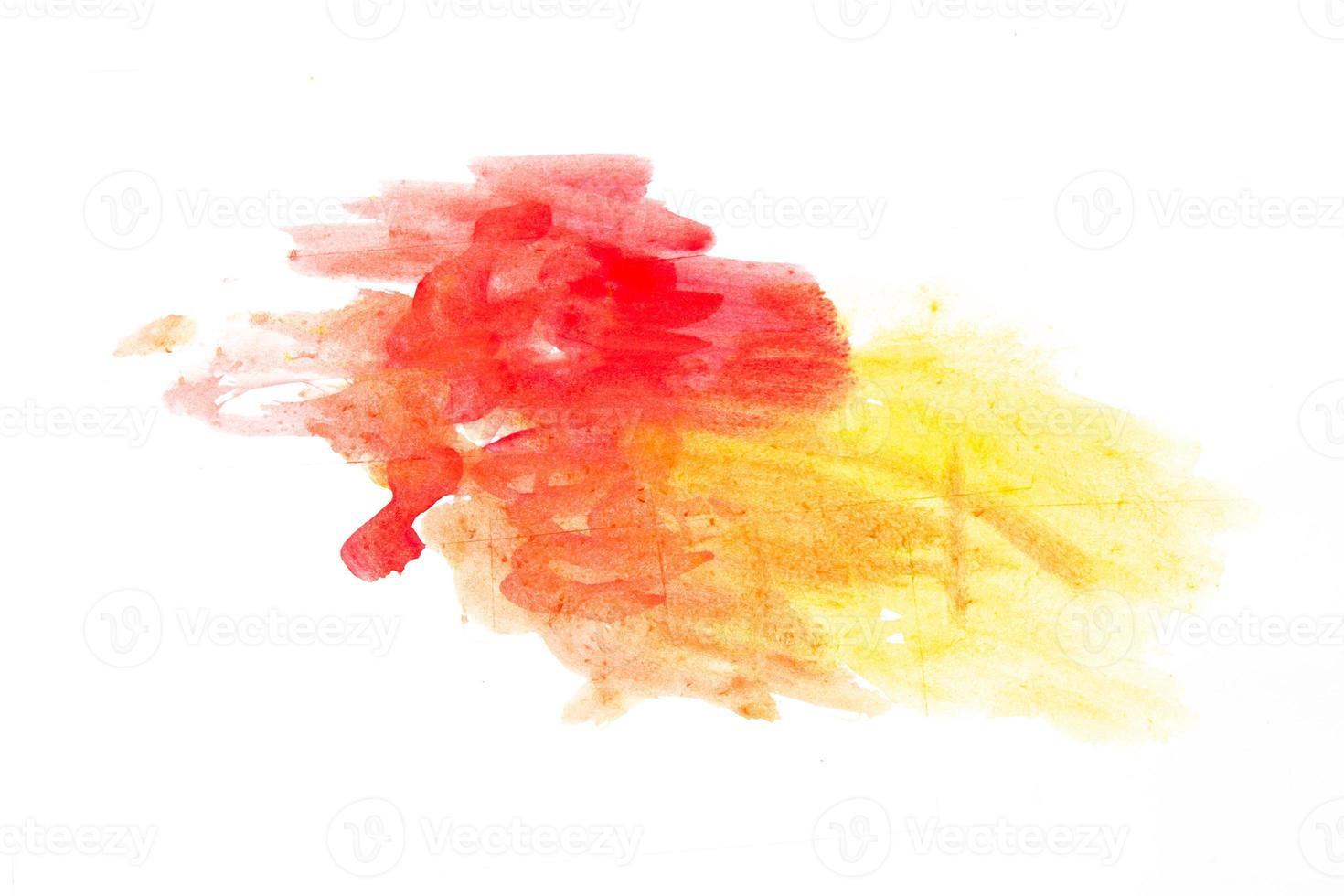 Abstract watercolor yellow and red draw using a brush on white paper, watercolor background. photo