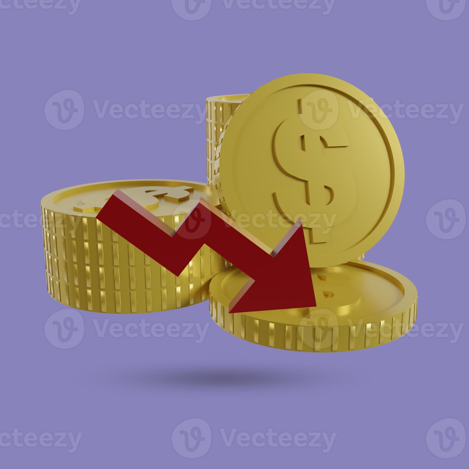 dollar symbol coin with down arrow american currency exchange