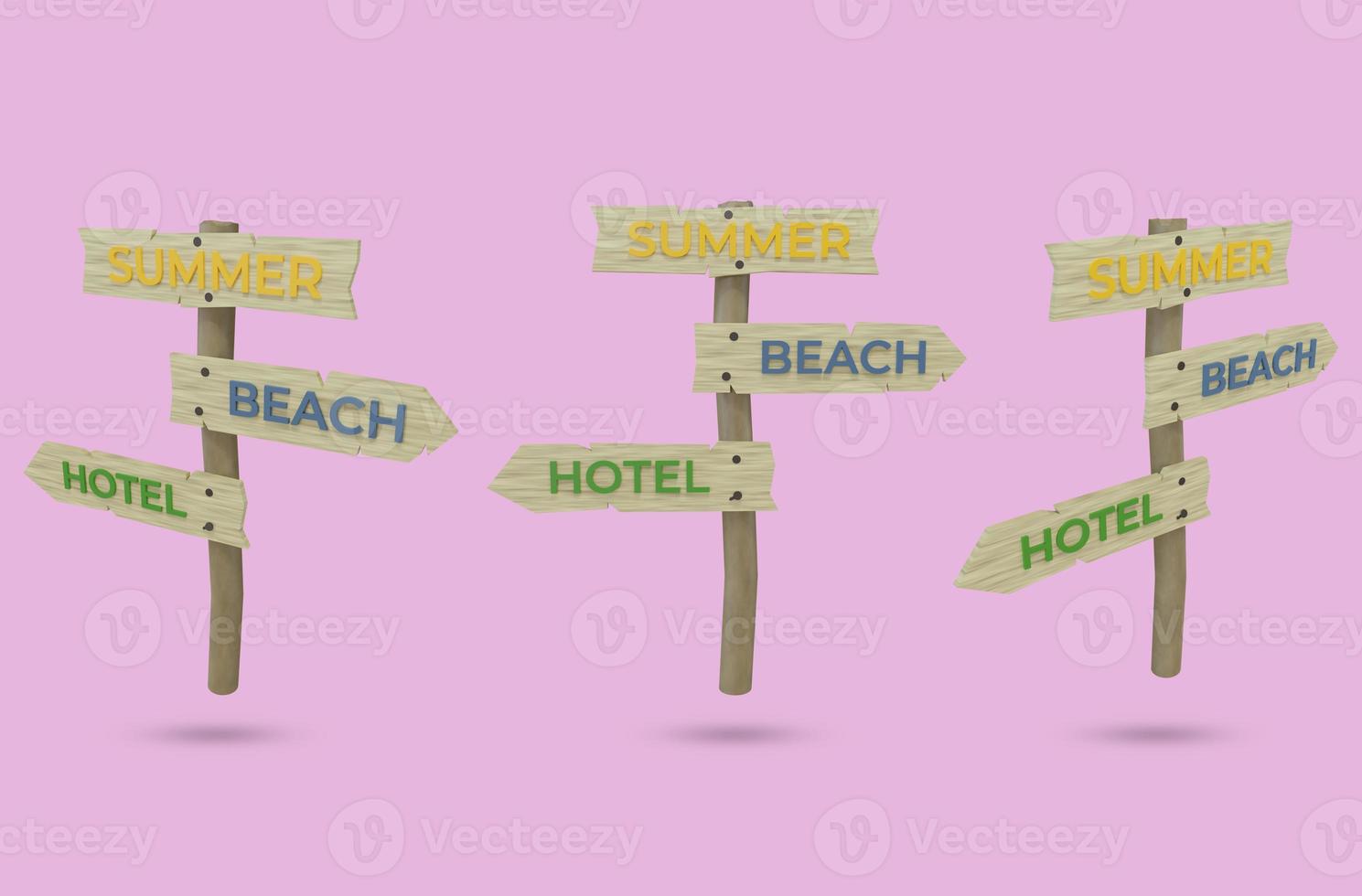 hotel de vacaciones de verano o direcciones de playa, renderizado 3d foto