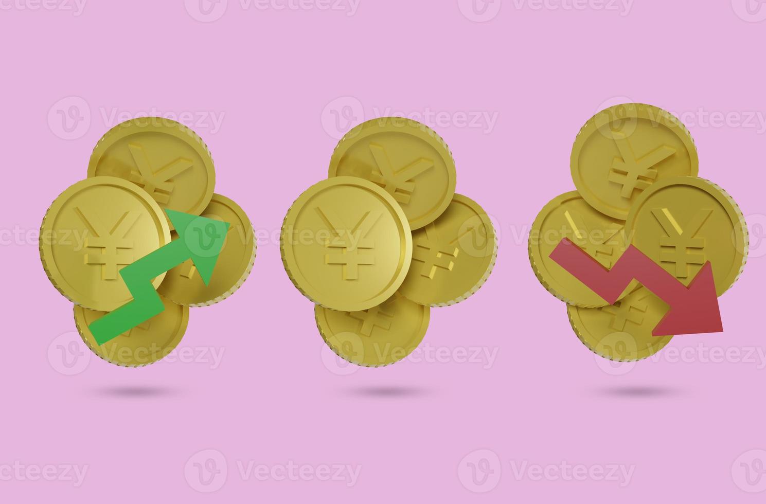 yuan symbol icon with up and down arrow, chinese currency value concept up and down, 3d rendering photo