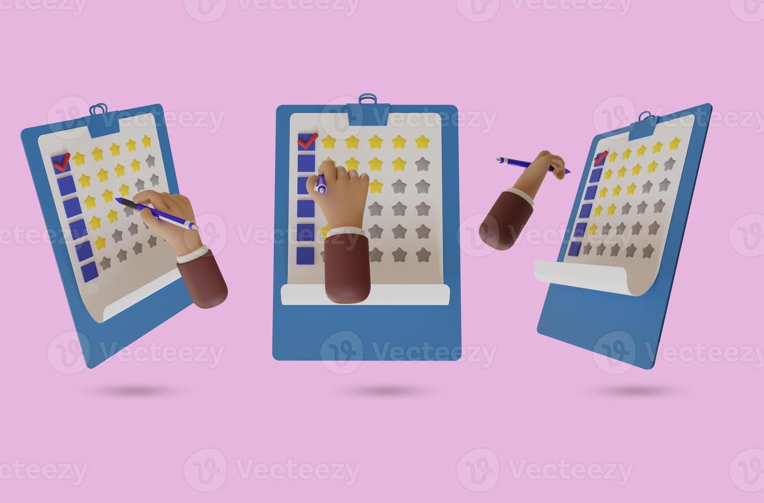 3d clipboard rating five stars for best excellent rating 5 star for quality customer rating feedback concept clipboard task todo check list product review icon 3d render illustration photo