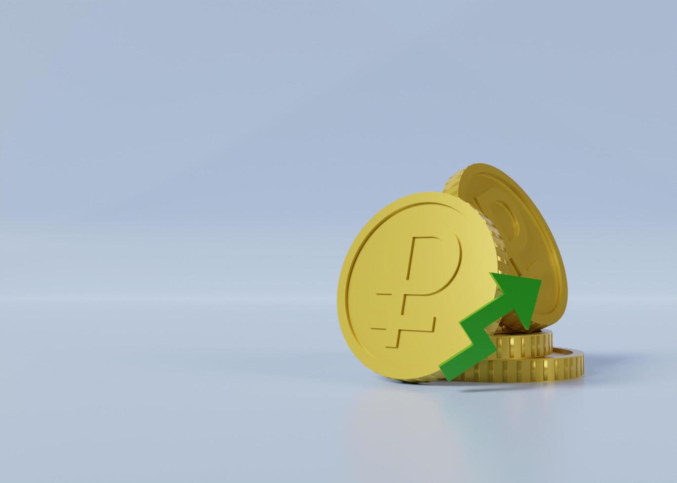 russian ruble currency with up arrow, russian ruble currency value concept is on the rise, 3d rendering photo