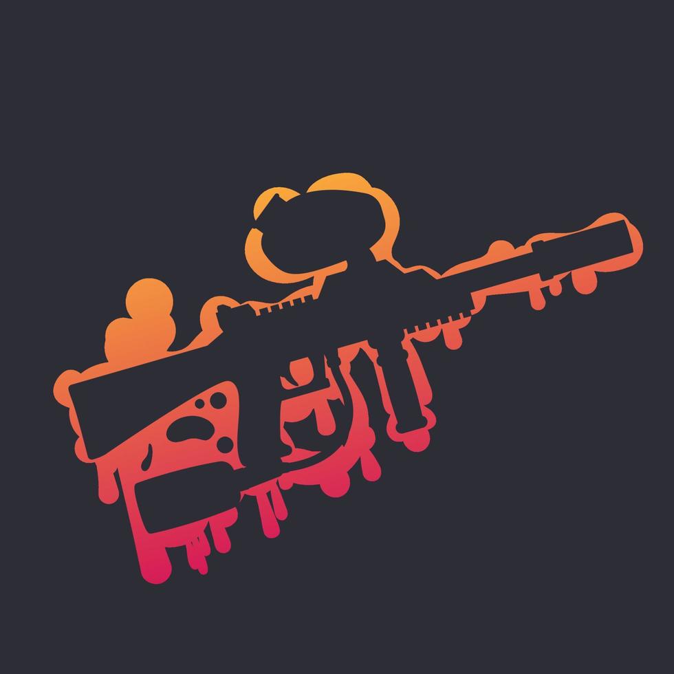 paintball gun, marker, silhouette on paint splash over dark vector