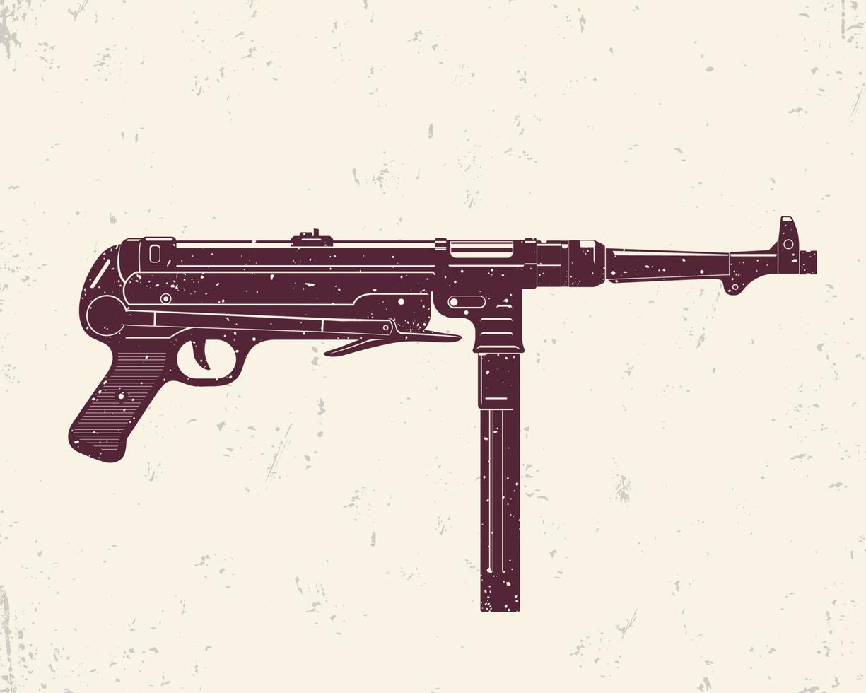 ametralladora alemana mp 40, infame arma de fuego de la segunda guerra mundial, ilustración vectorial vector