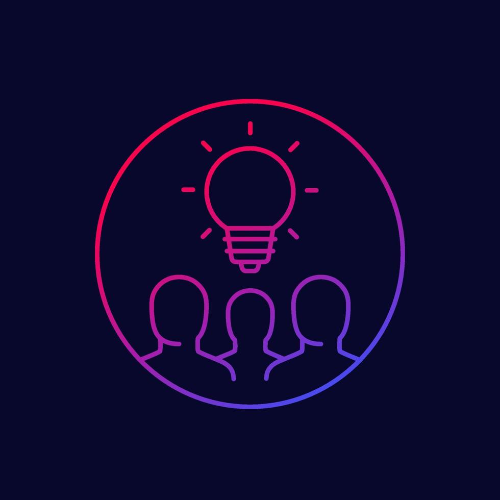 people with idea line icon in circle vector