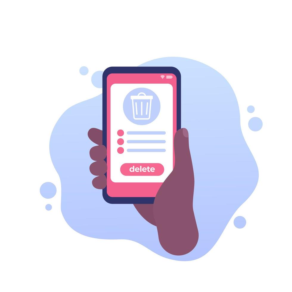 Trash bin in phone, delete files vector